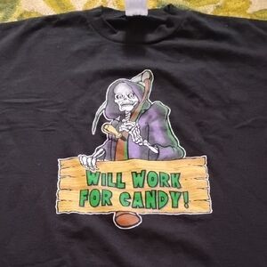 Men's Black Vintage XL Reaper Halloween Will Work For Candy Cartoon Shirt